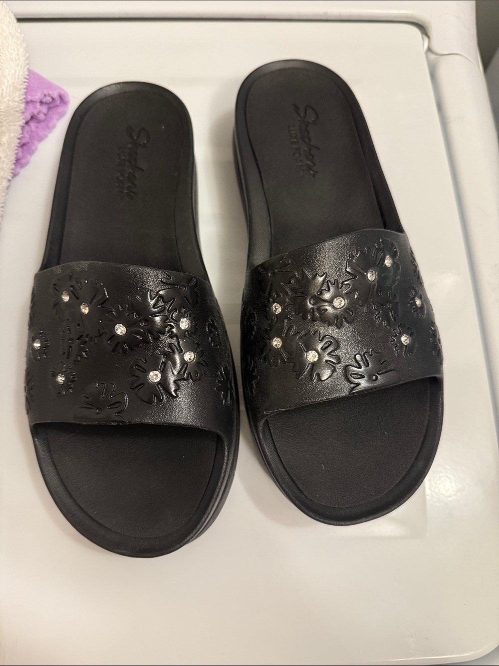 Skechers Black Embellished Slide Sandals - Women's